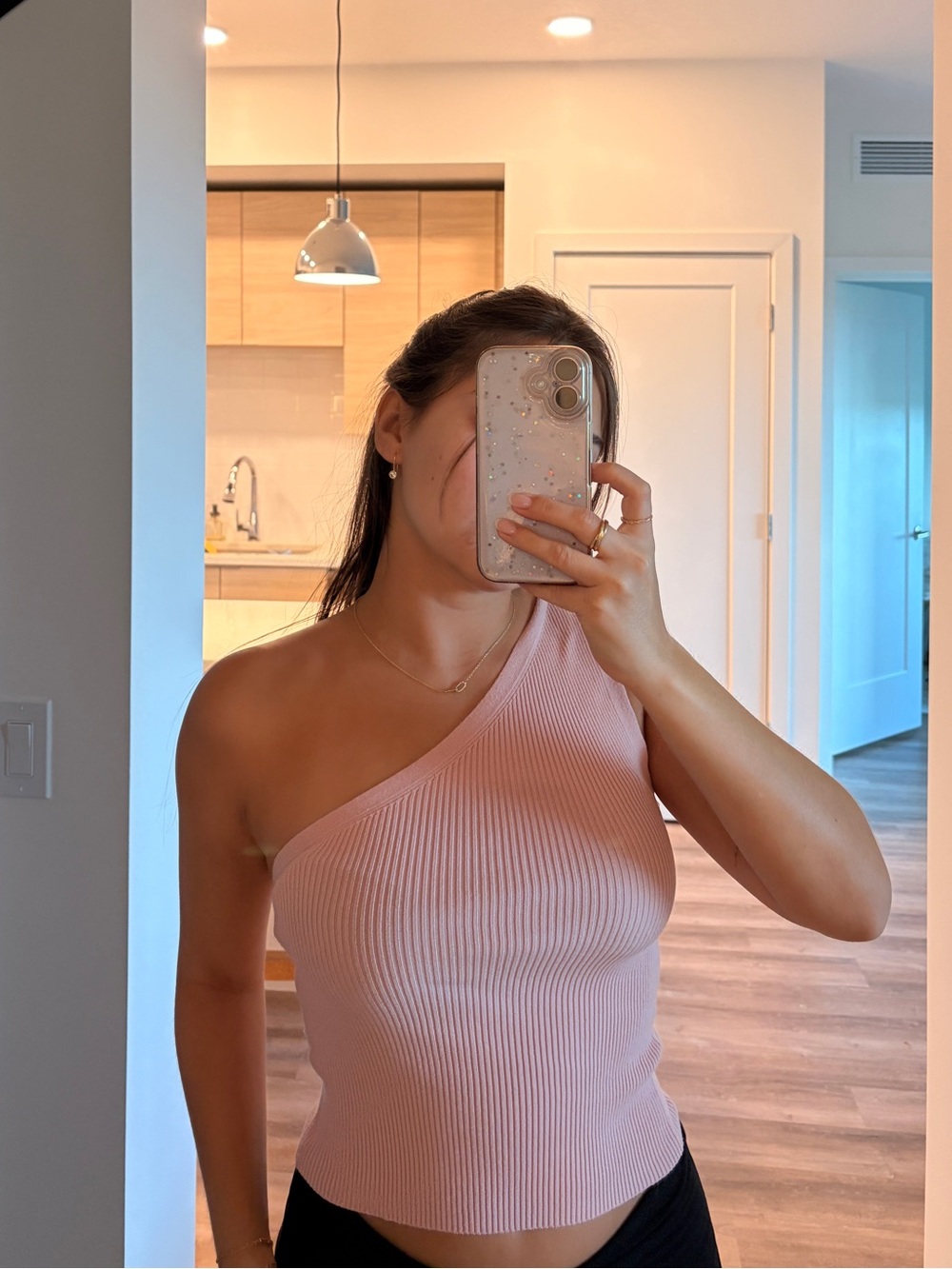 One-Shoulder pink Ribbed free people top